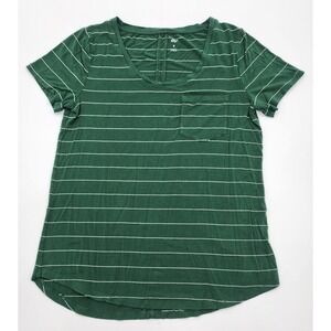 Dip Womens Green Striped Scoop Neck Top Silky Small